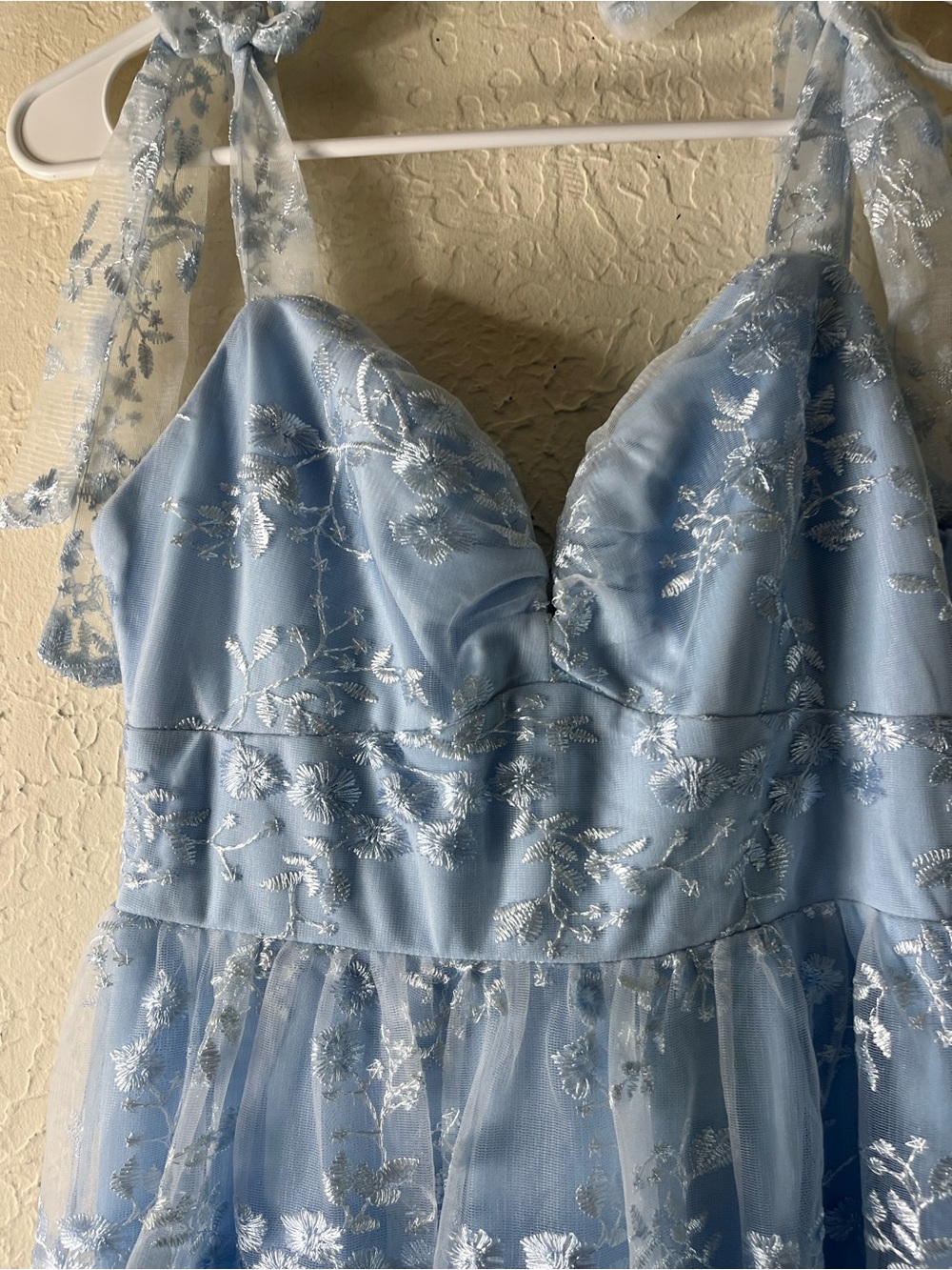 Lulu's Distinctly Sweet Blue Floral Embroidered Tie Strap Midi Dress - Picture 5 of 15